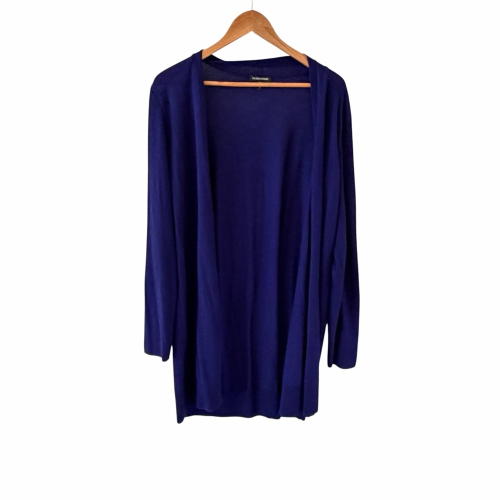 Eileen Fisher 100% Merino Wool Open Cardigan Sweater Womens XL Blue Minimalist
